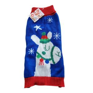 Dog Sweater In Blue Llama Print Size Medium Winter Holiday